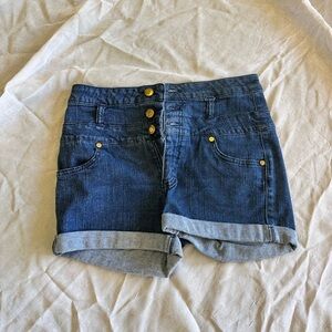 Arden B Blue Jean Shorts with Gold Buttons